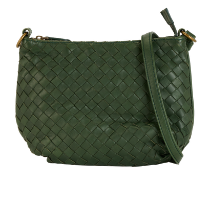 Intrecciato Shoulder Bag, &pound;490, Handbags, Green, Leather, Front view